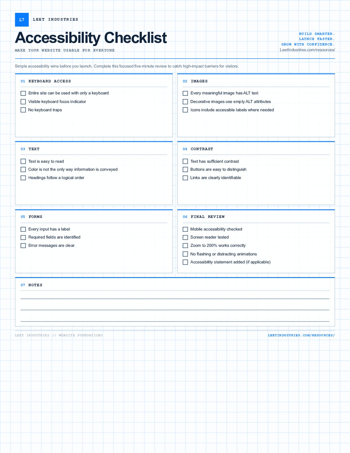 First page of Accessibility Checklist