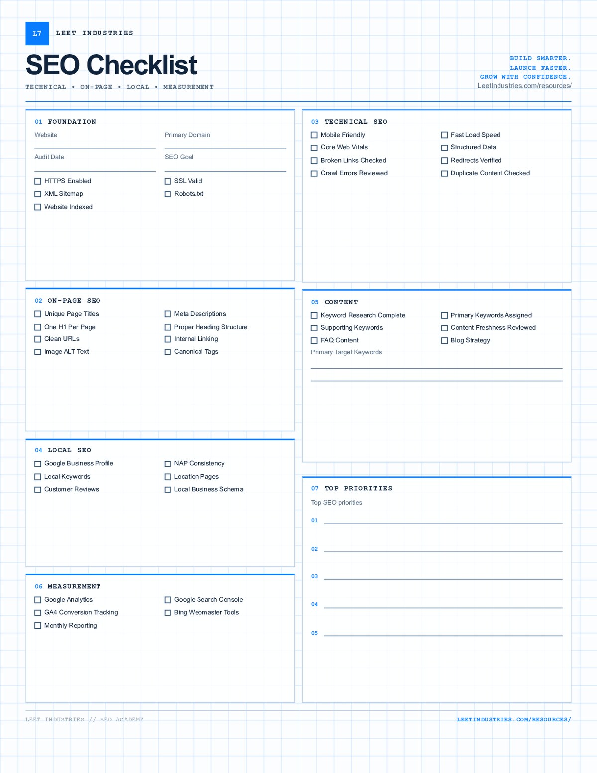 First page of SEO Checklist